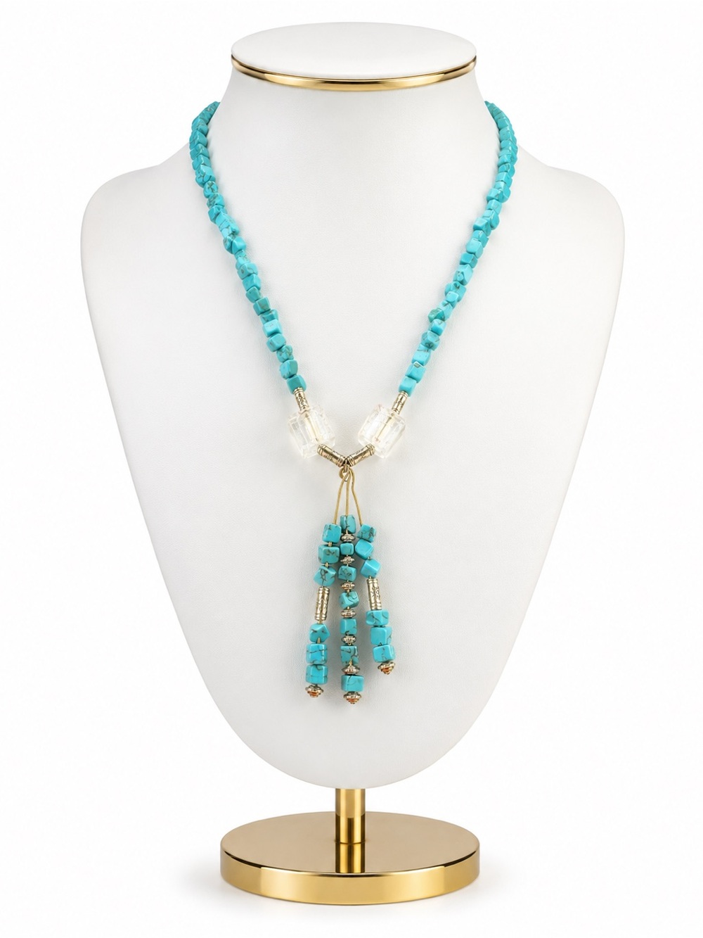 Vintage Turquoise Beaded Tassel Necklace with .925 Silver Accents
